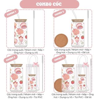 Cốc Thuỷ Tinh Dâu Tây Ngọt Ngào 500ml, Ly Thuỷ Tinh Cute Chịu Nhiệt Kèm Phụ Kiện, Quà Tặng Sinh Nhật
