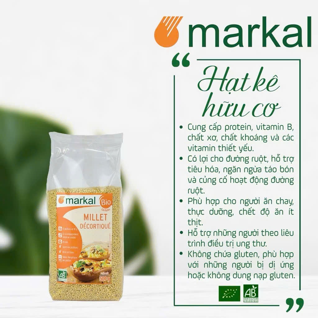 Hạt Kê Hữu Cơ Markal Pháp 500g Cho Bé Ăn Dặm. Hạt Kê Nếp Vàng Đã Bóc Vỏ, Nấu Cháo,...