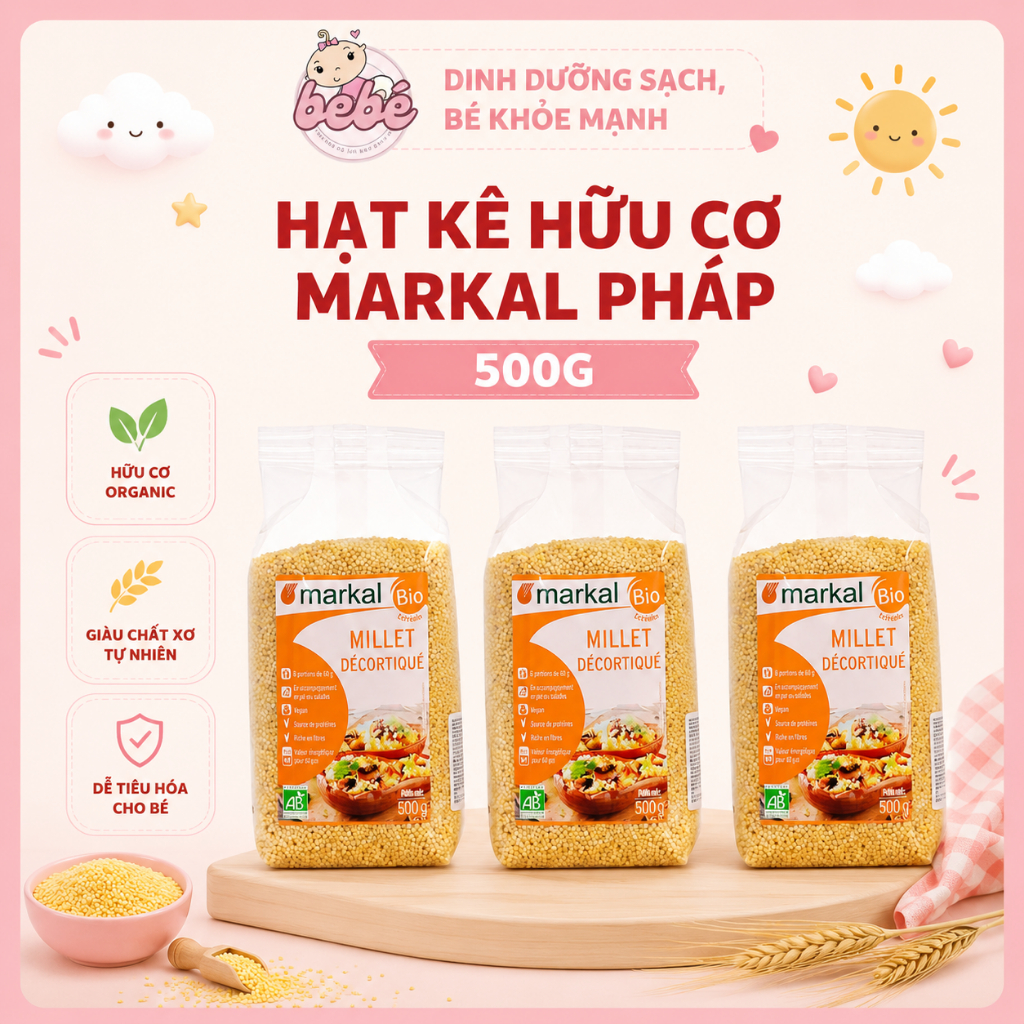 Hạt Kê Hữu Cơ Markal Pháp 500g Cho Bé Ăn Dặm. Hạt Kê Nếp Vàng Đã Bóc Vỏ, Nấu Cháo,...