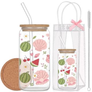 Cốc Thuỷ Tinh Dưa Hấu Cute 500ml, Ly Thuỷ Tinh Cute Chịu Nhiệt Kèm Phụ Kiện, Quà Tặng Sinh Nhật