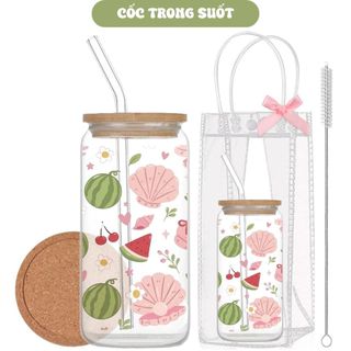 Cốc Thuỷ Tinh Dưa Hấu Cute 500ml, Ly Thuỷ Tinh Cute Chịu Nhiệt Kèm Phụ Kiện, Quà Tặng Sinh Nhật