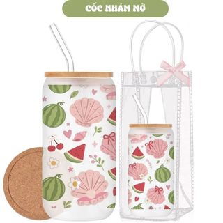 Cốc Thuỷ Tinh Dưa Hấu Cute 500ml, Ly Thuỷ Tinh Cute Chịu Nhiệt Kèm Phụ Kiện, Quà Tặng Sinh Nhật