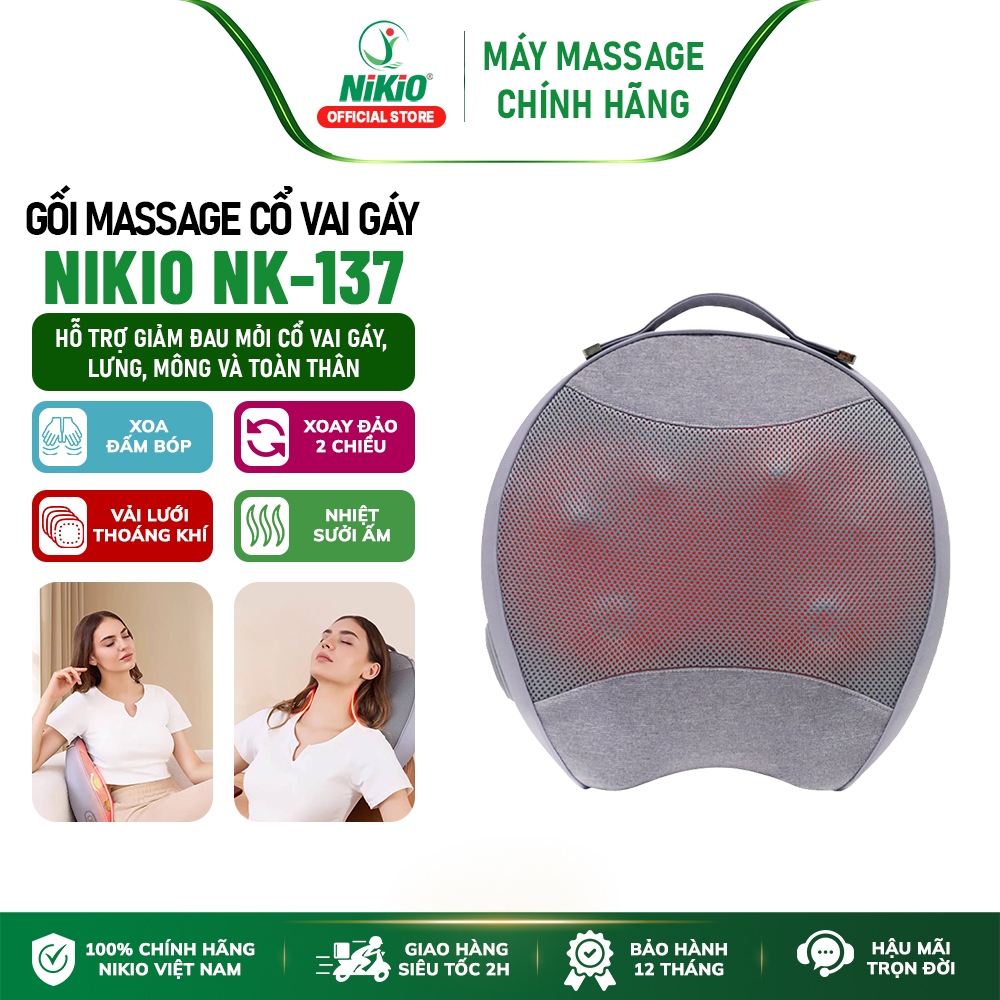 Gối Massage Lưng Đa Năng Nikio NK-137 - Pin Sạc, Con Lăn 6D Massage Thắt Lưng Chuyên Sâu