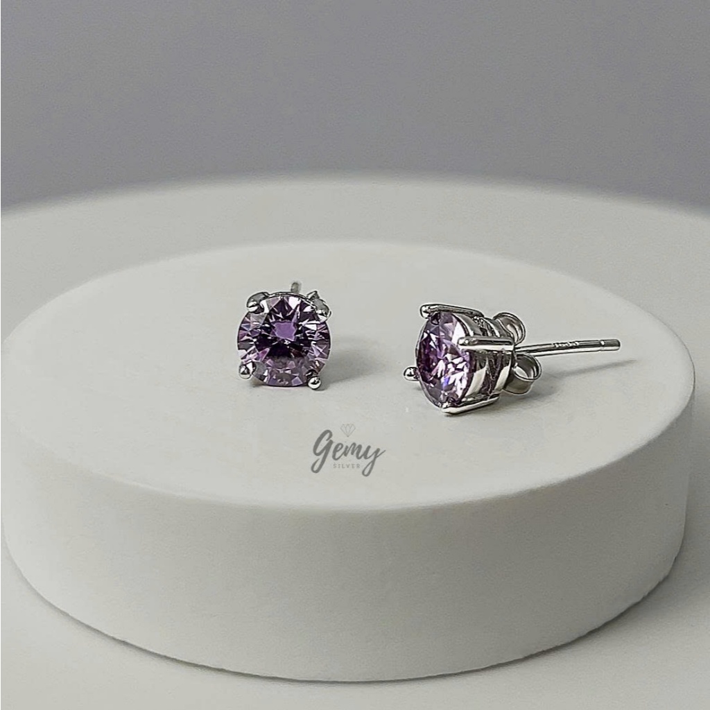 Khuyên tai bạc nam nụ đá Moissanite màu Lavender kèm thẻ đen và giấy chứng nhận GRA (1 chiếc) | GEMY SILVER KN160