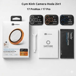 Cụm Kính Cường Lực Camera Hoda Sapphire 2in1 Cho iPhone 17 Pro / 17 Pro Max - Bảo Về Full Mắt Và Đế Camera