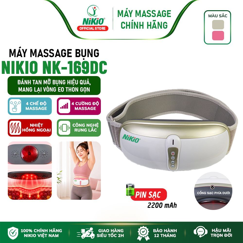 Đai Massage Bụng Rung Lắc Hồng Ngoại Nhật Bản Nikio NK-169DC - Pin sạc - Giảm béo