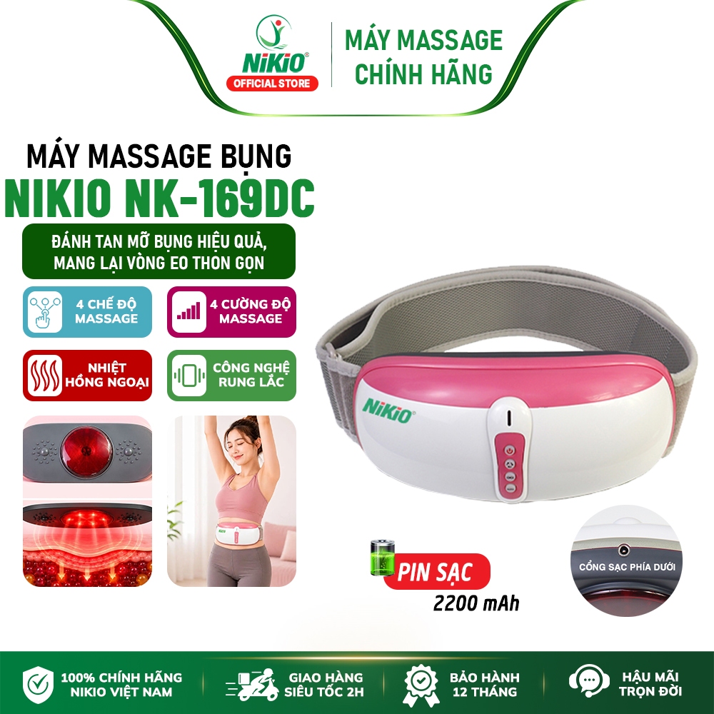 Đai Massage Bụng Rung Lắc Hồng Ngoại Nhật Bản Nikio NK-169DC - Pin sạc - Giảm béo