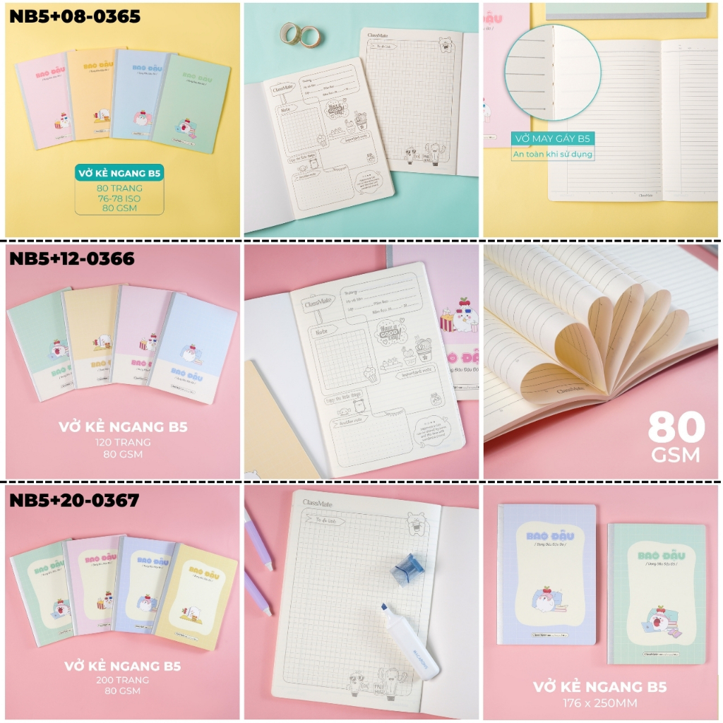 Combo 2/5 Tập Vở Classmate Bao Đậu 80gsm Giấy Vàng Chống Loá, Tập Học Sinh Miền Nam 4 Ô Ly A5, Vở Kẻ Ngang B5 Ghi Chép