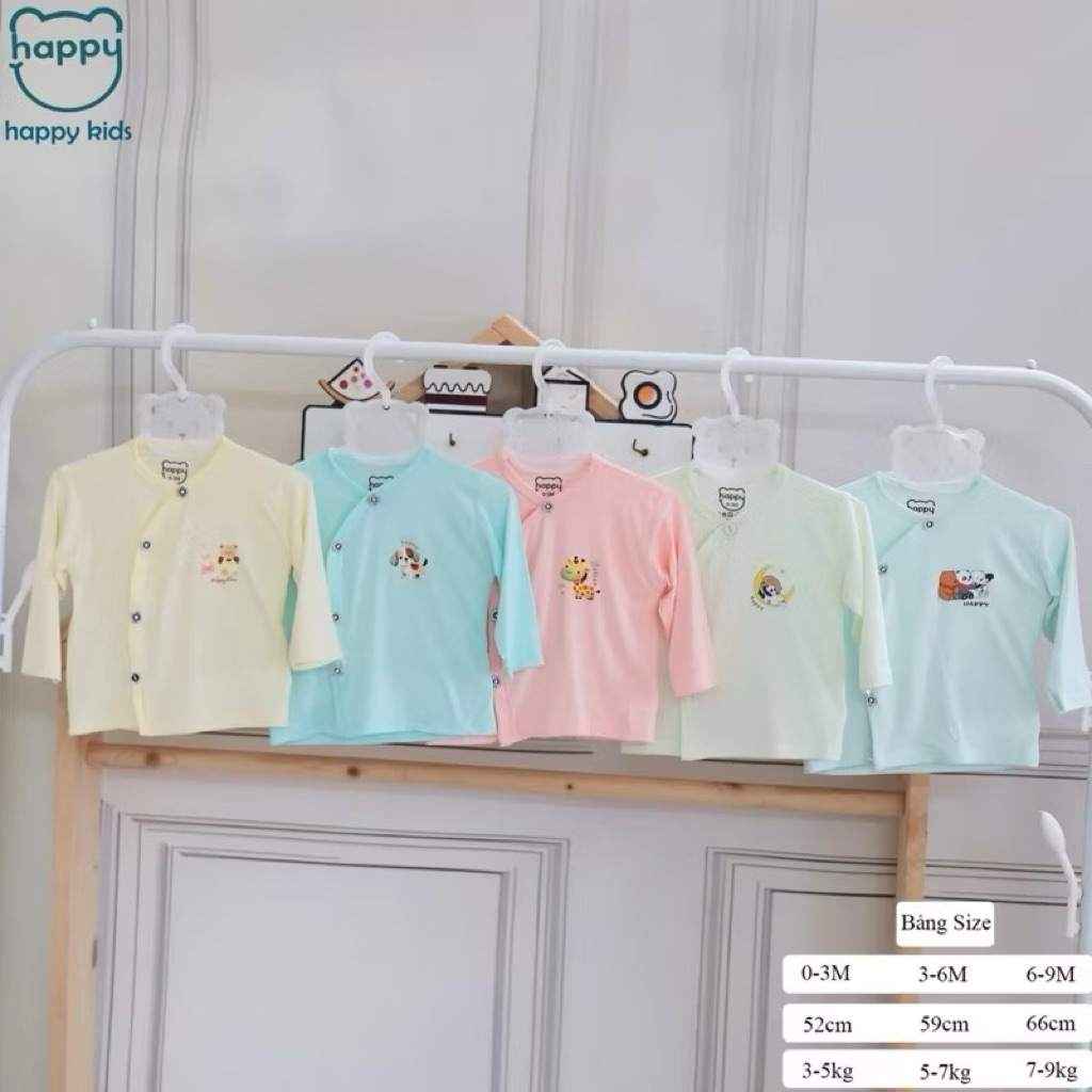 (HK 010) Combo 3-5 Áo Dài Tay HAPPY KIDS Sơ Sinh PepTit Thoáng Mát, Mềm Mịn Cho Bé Yêu từ 3-10kg