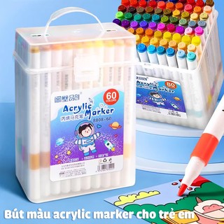 Màu Acrylic Marker Combo Màu Pastel Tươi Sáng, Ngòi Vẽ Đều Mực, Dùng Cho Bé Học Sinh Vẽ Trên Gỗ, Đá, Vải