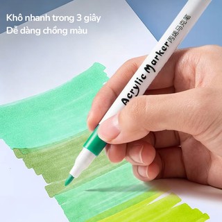 Màu Acrylic Marker Combo Màu Pastel Tươi Sáng, Ngòi Vẽ Đều Mực, Dùng Cho Bé Học Sinh Vẽ Trên Gỗ, Đá, Vải