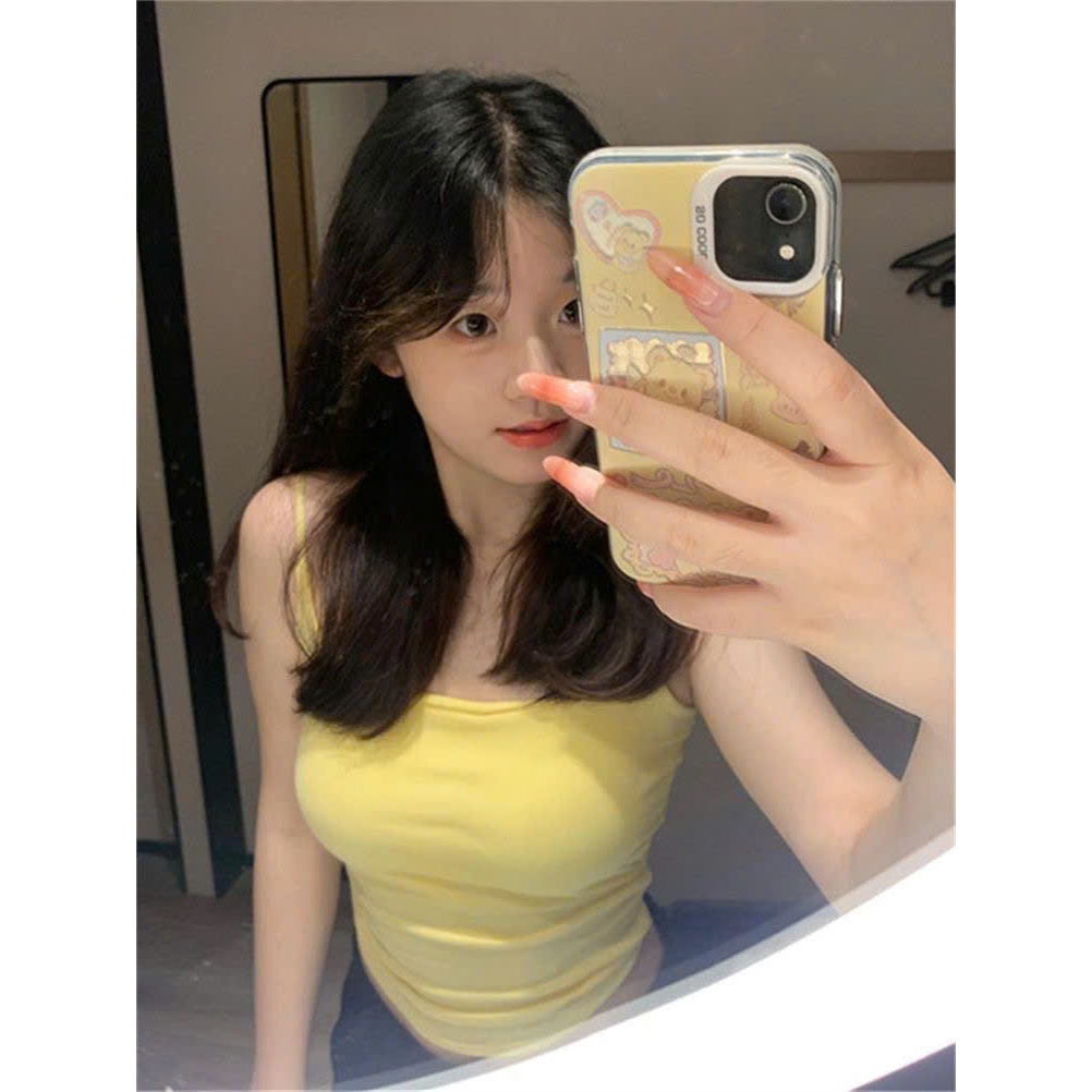 (sẵn đen, vàng)Áo sát nách hai dây có đệm ngực và dây tăng chỉnh nhiều màu trơn ASN092 - Tiktik