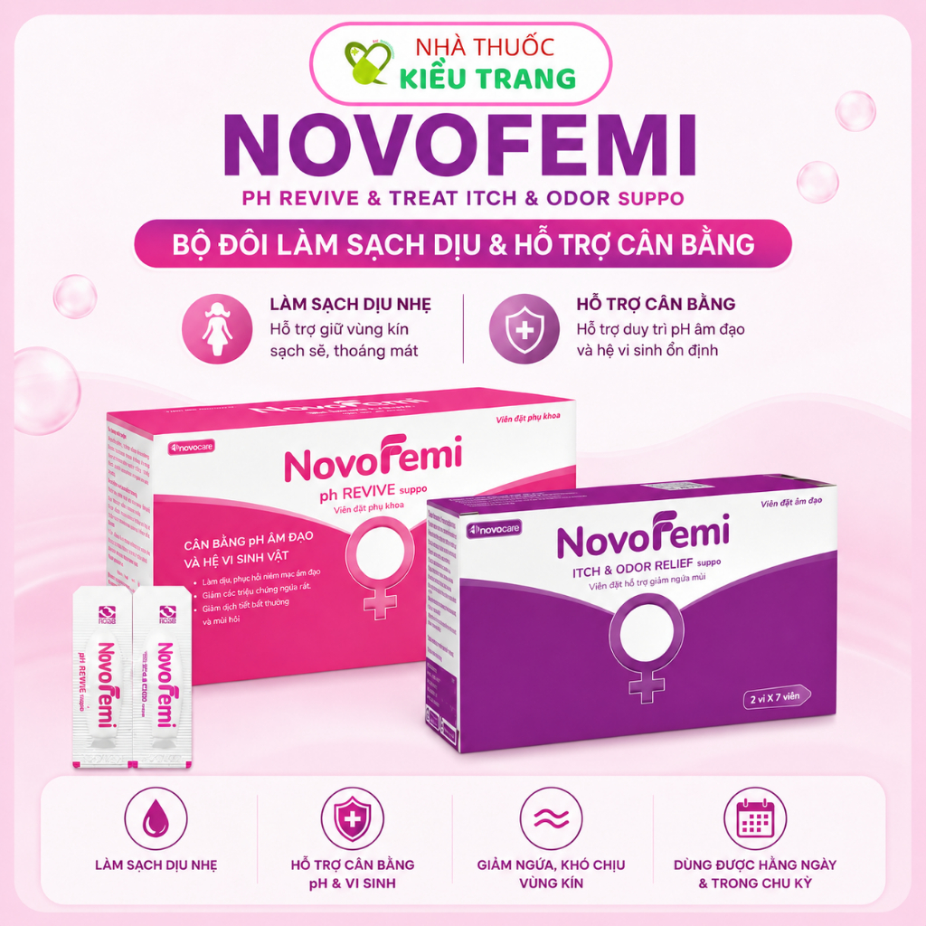 [Che tên] Viên đặt Novofemi Tím Hồng - Làm sạch, ngăn mùi, dưỡng ẩm ...
