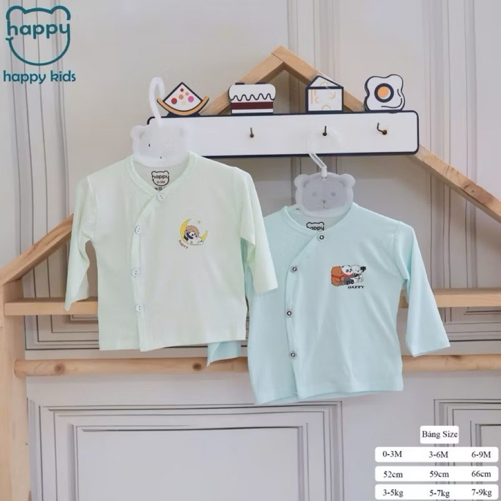 (HK 010) Combo 3-5 Áo Dài Tay HAPPY KIDS Sơ Sinh PepTit Thoáng Mát, Mềm Mịn Cho Bé Yêu từ 3-10kg