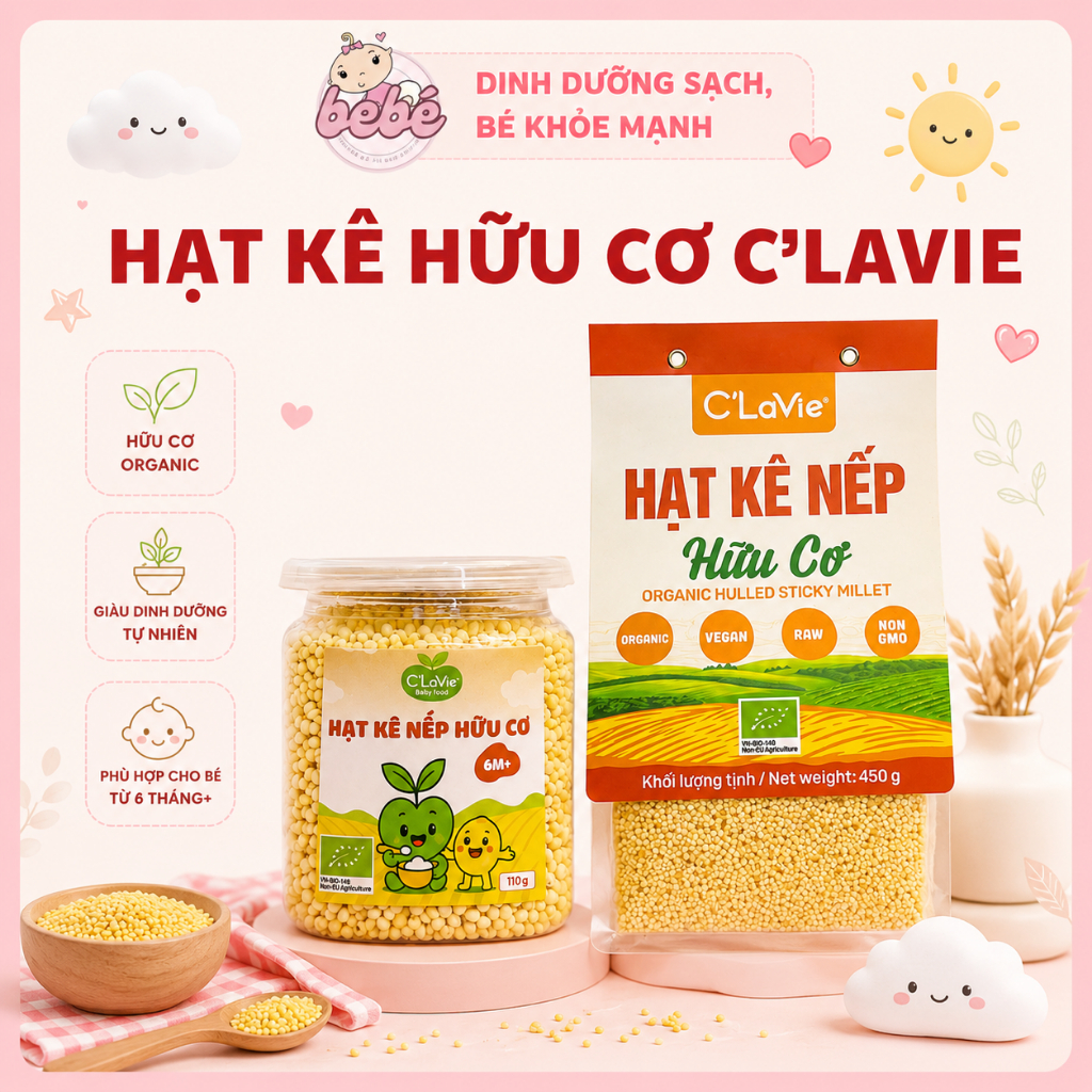 Hạt Kê Nếp Hữu Cơ C'Lavie Đã Tách Vỏ Cho Bé Ăn Dặm. Nấu Cháo, Làm Sữa Hạt,...