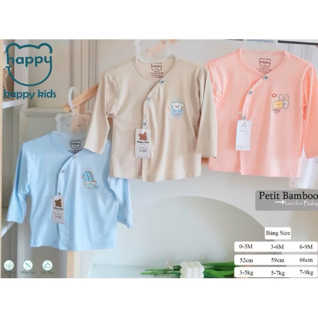 (HK 020) SET 3-5 Áo Dài Tay HAPPY KIDS Sơ Sinh PepTit Chất Thoáng Mát, Mềm Mịn Cho Bé Từ 3 - 9kg