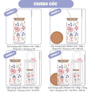 Cốc Thuỷ Tinh Việt Quất 500ml, Ly Thuỷ Tinh Cute Chịu Nhiệt Kèm Phụ Kiện, Quà Tặng Sinh Nhật