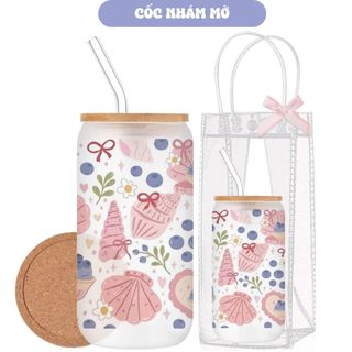 Cốc Thuỷ Tinh Việt Quất 500ml, Ly Thuỷ Tinh Cute Chịu Nhiệt Kèm Phụ Kiện, Quà Tặng Sinh Nhật