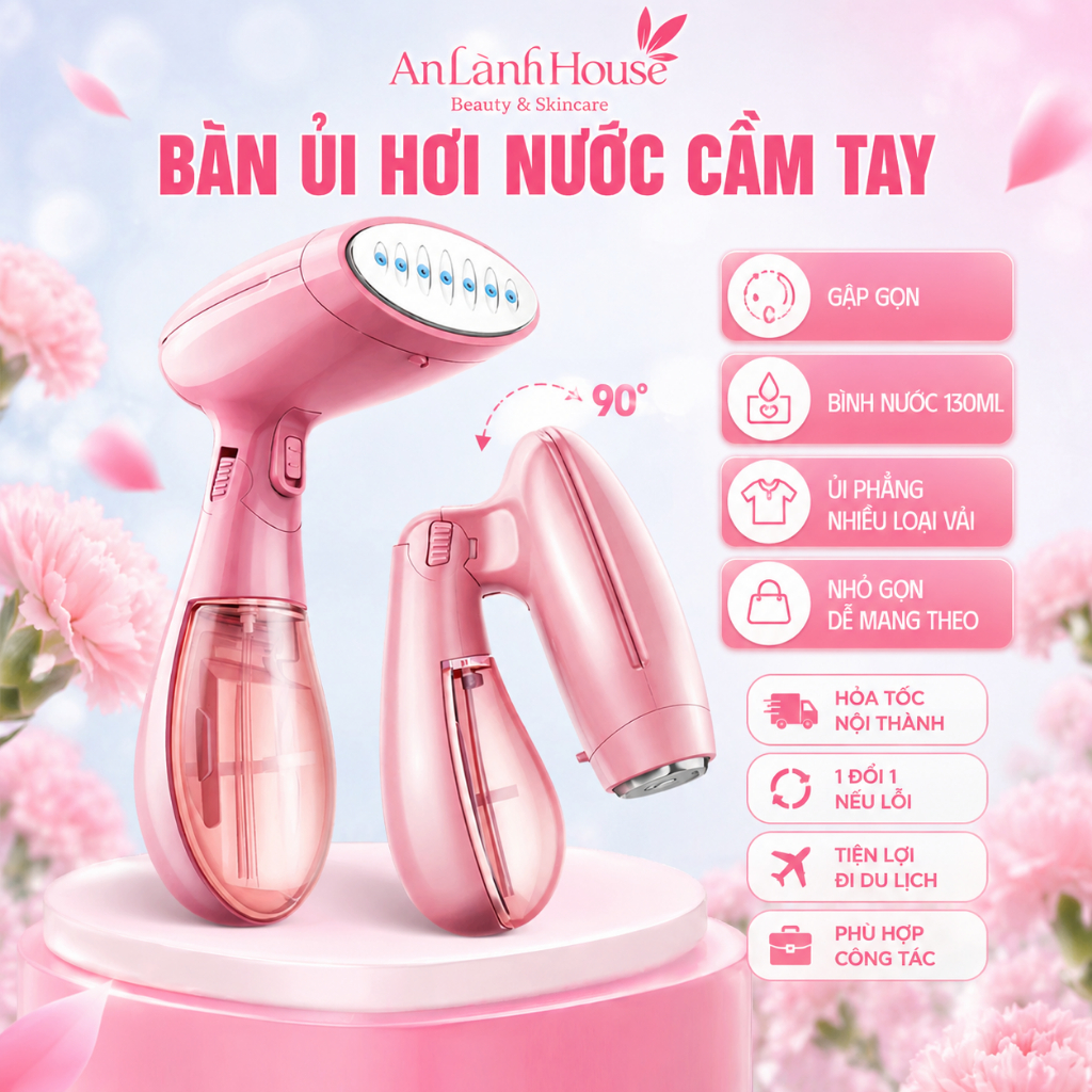 Bàn Là Hơi Nước Cầm Tay Gấp Gọn Công Suất 1500W Ủi Phẳng Mọi Loại Vải, Tiện Lợi Mang Đi Du Lịch Công Tác