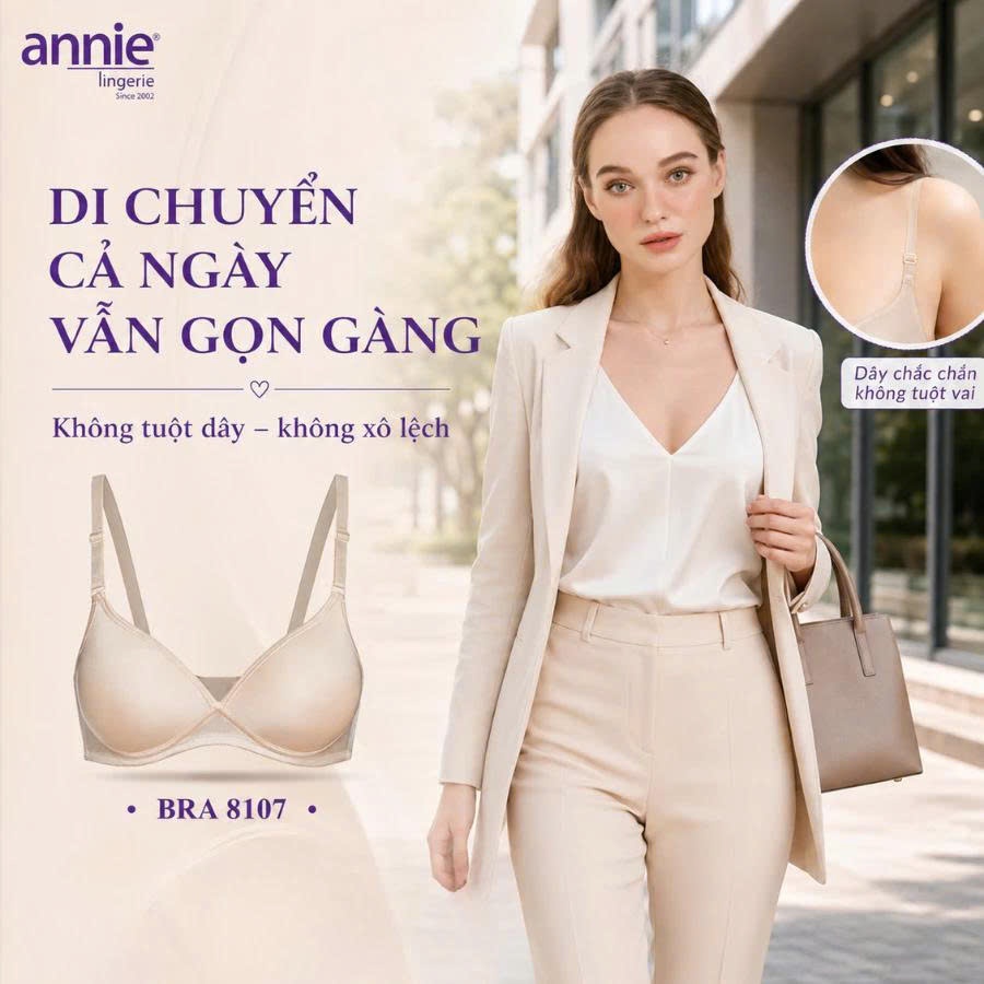 Áo Ngực annie Cao Cấp Không Gọng annie bra 8107 mút mỏng mềm mịn,ôm ngực,nâng ngực,thoáng mát