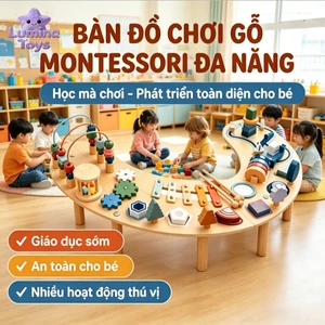 Bàn Đồ Chơi Gỗ Tự Nhiên Sơn Nước An Toàn Cho Bé | 10+ Hoạt Động Giáo Dục Sớm, Kích Thước 74.5x48x26cm