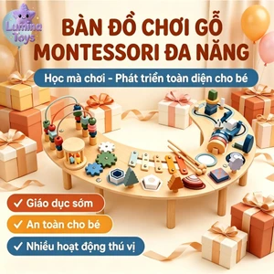 🎁 Bàn Đồ Chơi Gỗ Quà Tặng Sinh Nhật/Thôi Nôi Hoàn Hảo | Montessori Đa Năng, Kích Thước 74.5x48x26cm, Chơi Ngày Không Chá