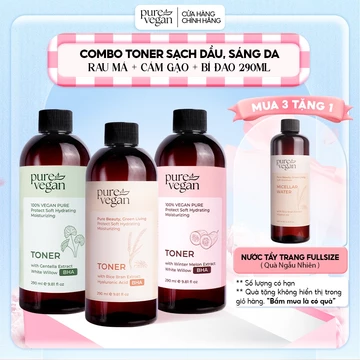 [TẶNG TẨY TRANG 480ML] Combo 3 Nước Cân Bằng Toner Pure Vegan Cấp Ẩm, Mềm Da Cân Bằng Độ pH (290ml)