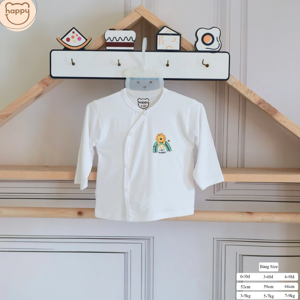 (HK 026) Combo 3-5 Áo Dài Tay Happy Kids Vải Thun Lạnh Petit Nền Trắng Trơn mềm mát cho bé 3-9kg