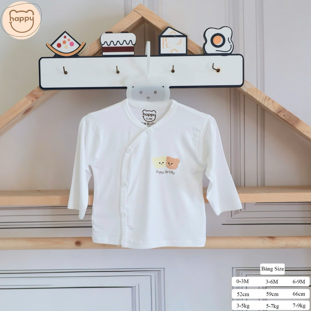 (HK 026) Combo 3-5 Áo Dài Tay Happy Kids Vải Thun Lạnh Petit Nền Trắng Trơn mềm mát cho bé 3-9kg