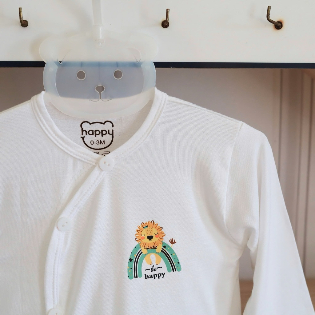 (HK 026) Combo 3-5 Áo Dài Tay Happy Kids Vải Thun Lạnh Petit Nền Trắng Trơn mềm mát cho bé 3-9kg