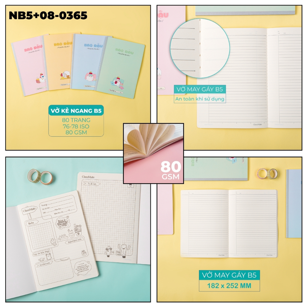 Combo 2/5 Tập Vở Classmate Bao Đậu 80gsm Giấy Vàng Chống Loá, Tập Học Sinh Miền Nam 4 Ô Ly A5, Vở Kẻ Ngang B5 Ghi Chép