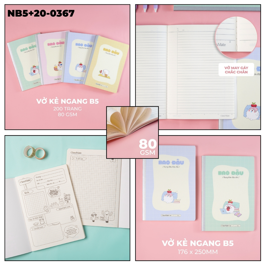 Combo 2/5 Tập Vở Classmate Bao Đậu 80gsm Giấy Vàng Chống Loá, Tập Học Sinh Miền Nam 4 Ô Ly A5, Vở Kẻ Ngang B5 Ghi Chép