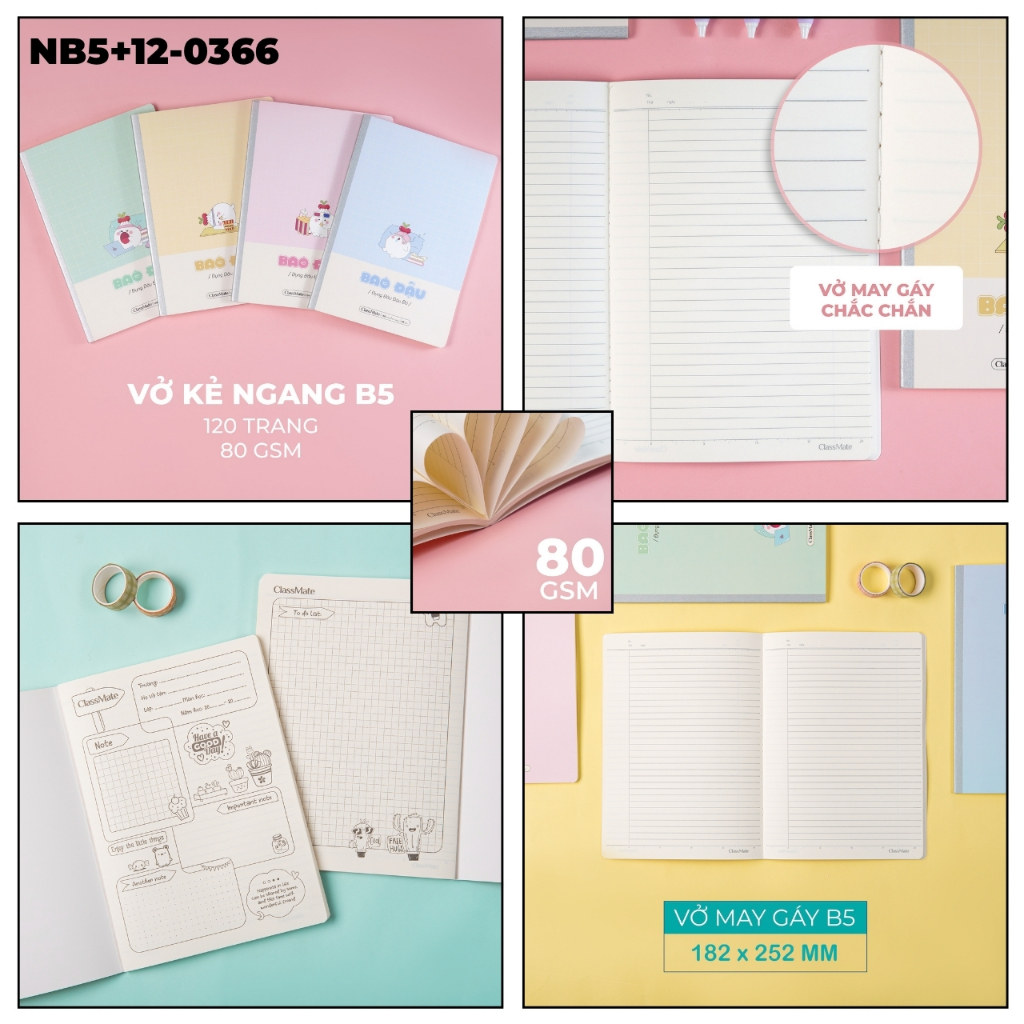 Combo 2/5 Tập Vở Classmate Bao Đậu 80gsm Giấy Vàng Chống Loá, Tập Học Sinh Miền Nam 4 Ô Ly A5, Vở Kẻ Ngang B5 Ghi Chép