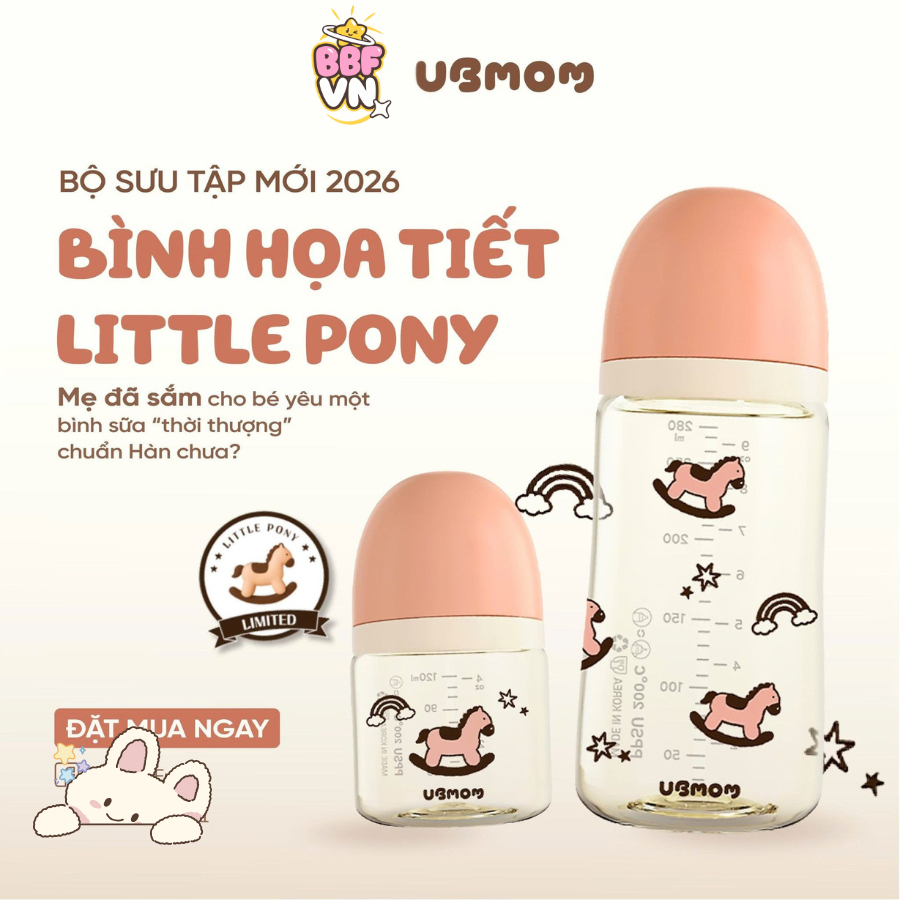 Bình Sữa PPSU UBMOM Họa Tiết Con Ngựa Dễ Thương 120ml/ 200ml / 280ml - Chống Sặc, Chống Tràn, An Toàn Cho Bé