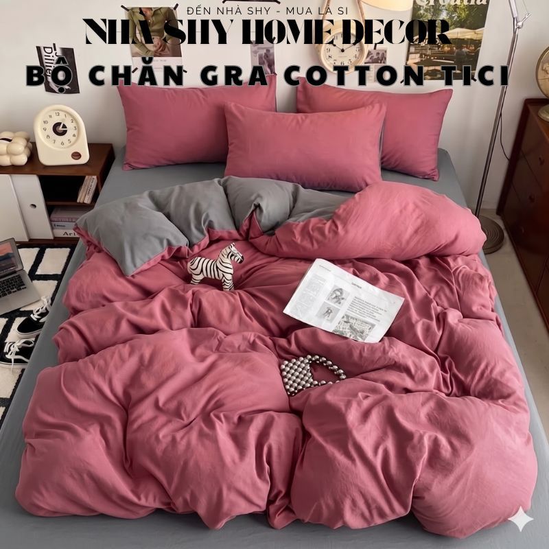 Bộ Chăn Ga Gối Cotton Tici Chăn Chần Bông Dày Dặn Drap Giường Đẹp Đủ Size Nhà Shy Home Decor