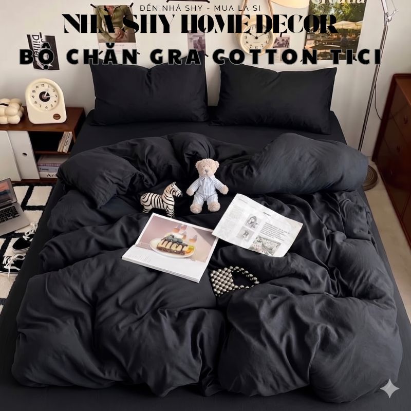 Bộ Chăn Ga Gối Cotton Tici Chăn Chần Bông Dày Dặn Drap Giường Đẹp Đủ Size Nhà Shy Home Decor