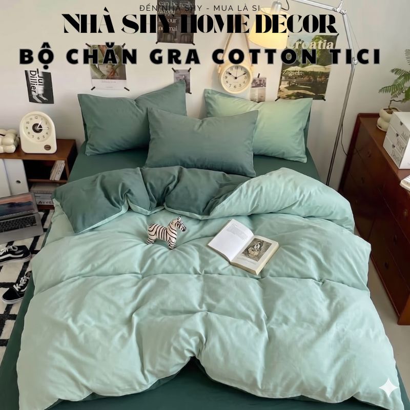 Bộ Chăn Ga Gối Cotton Tici Chăn Chần Bông Dày Dặn Drap Giường Đẹp Đủ Size Nhà Shy Home Decor