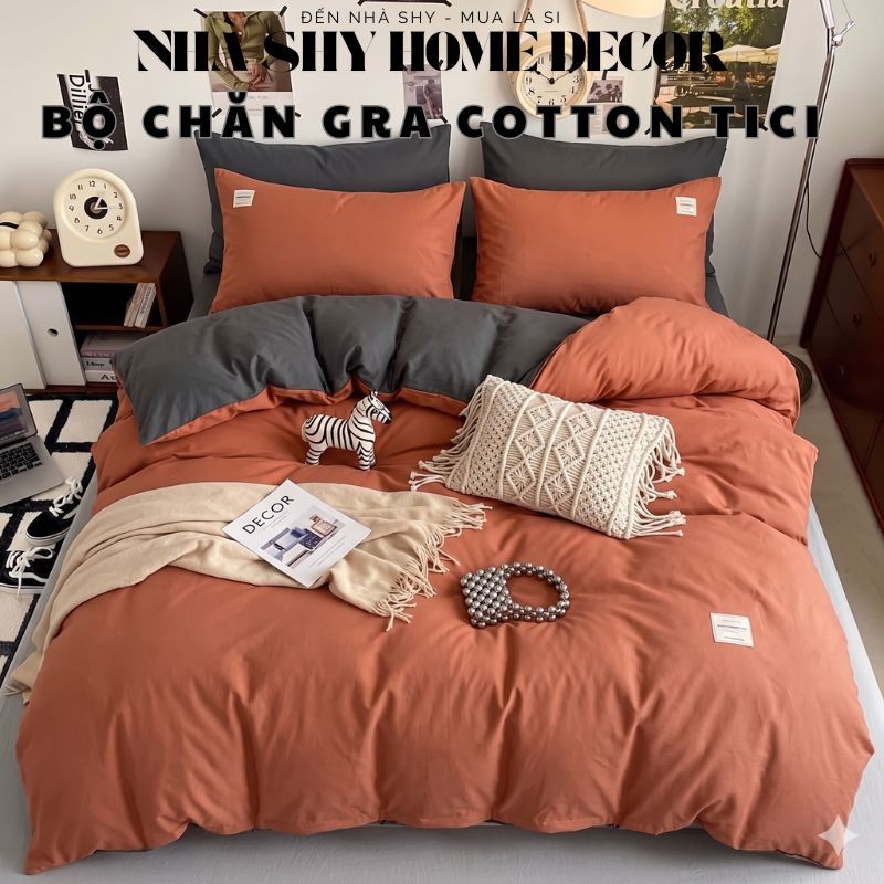 Bộ Chăn Ga Gối Cotton Tici Chăn Chần Bông Dày Dặn Drap Giường Đẹp Đủ Size Nhà Shy Home Decor