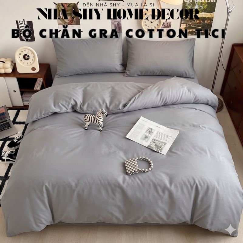 Bộ Chăn Ga Gối Cotton Tici Chăn Chần Bông Dày Dặn Drap Giường Đẹp Đủ Size Nhà Shy Home Decor