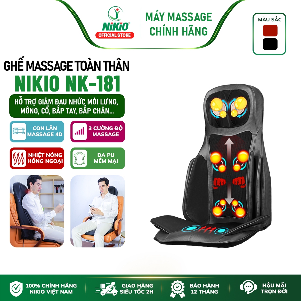 Đệm Ghế Massage Toàn Thân Đa Năng Nikio NK-181 - Mát Xa Lưng 3D Kết Hợp Tính Năng Nhiệt Hồng Ngoại