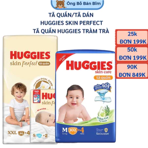 Tã dán/quần Huggies Skin Perfect phiên bản mới size NB76/S8/M/L/XL/XXL với 2 vùng thấm giảm kích ứng da