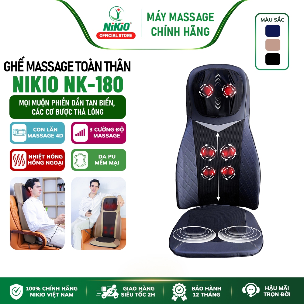 Đệm ghế massage toàn thân, massage lưng, cổ, mông xoa bóp day ấn rung, nhiệt hồng ngoại Nikio NK-180