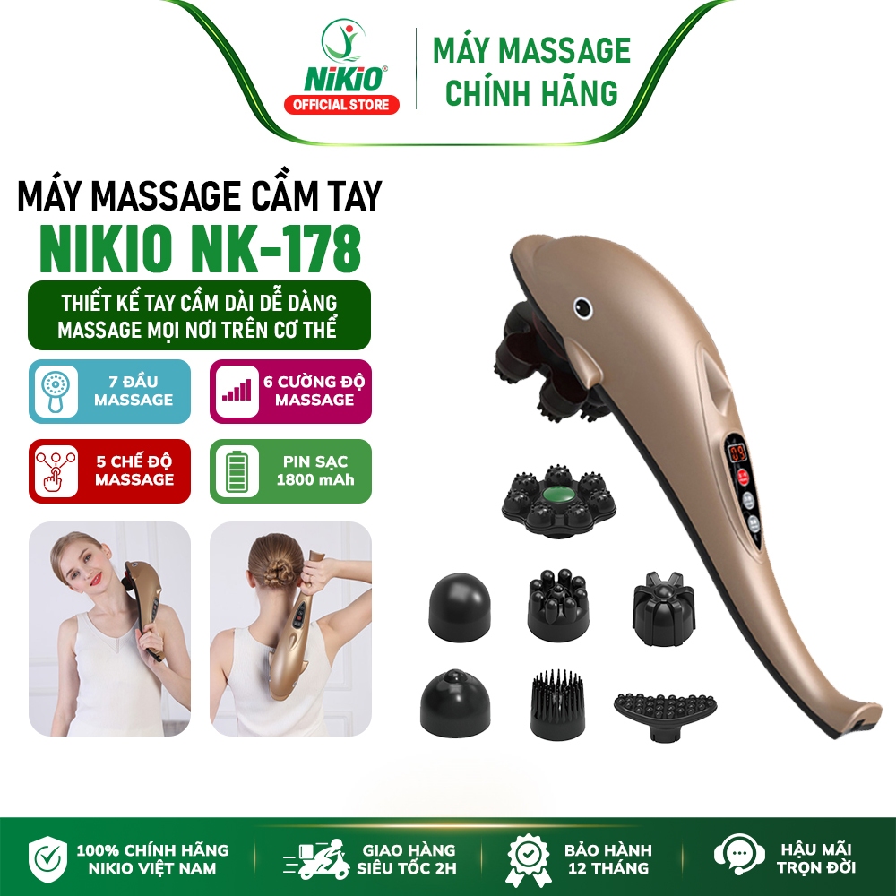 Máy massage cá heo cầm tay pin sạc Nikio NK-178 - 7 đầu thế hệ mới