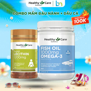 Combo Viên uống Dầu Cá Fish oil 400V, Mầm Đậu Nành Super Lecithin 1200MG