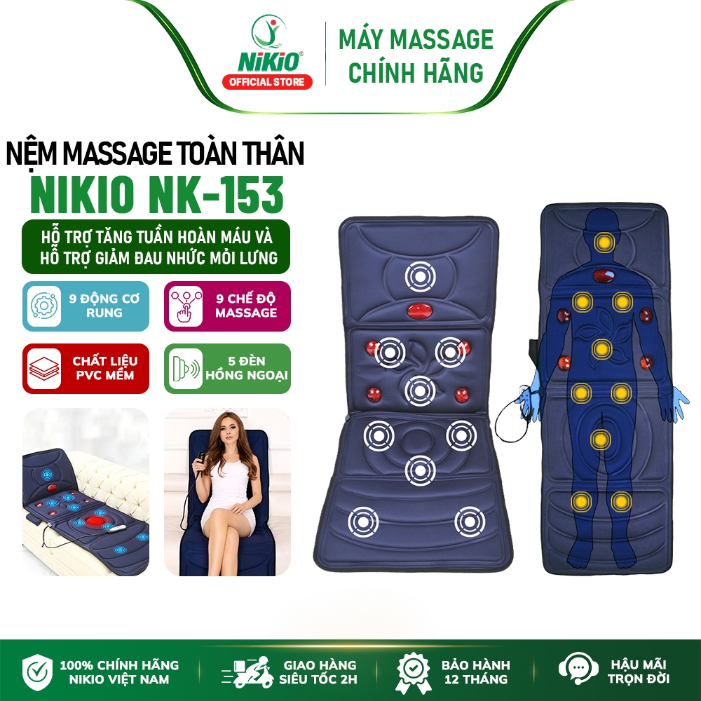 Nệm massage toàn thân hồng ngoại cao cấp Nikio NK-153 - Thảm massage rung từ cổ đến chân toàn diện
