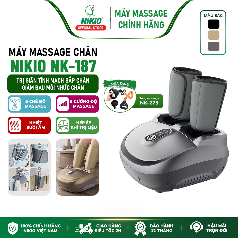 Máy massage chân bấm huyệt NIkio NK-187 - Xoa bóp bàn chân tự động, massage khí nén  - Màu Xám