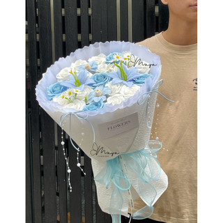 Bó hoa sáp thơm tone trắng mix xanh xinh xắn, làm quà tặng sinh nhật, valentine, 8/3,20/10,20/11, tốt nghiệp