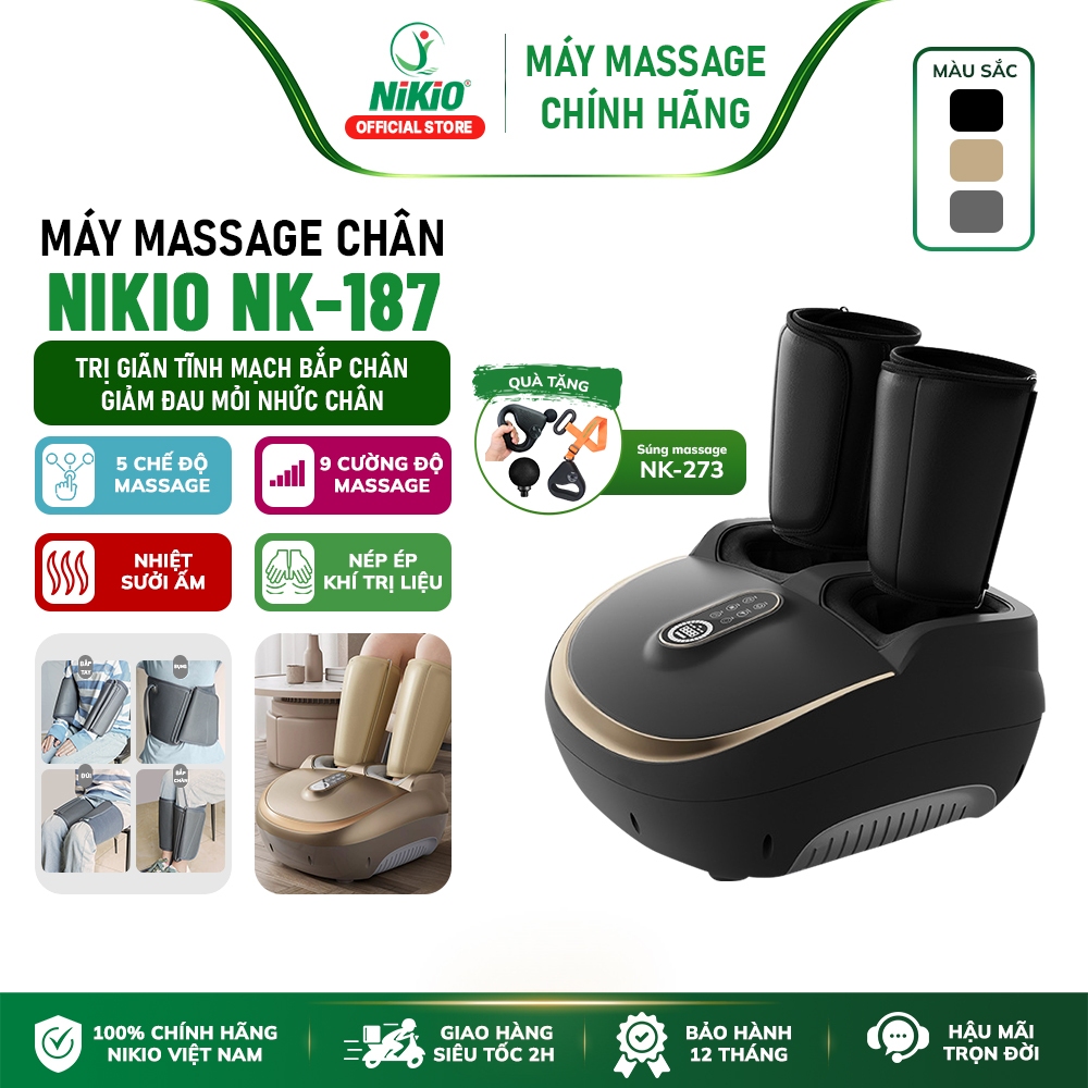 Máy massage chân Nikio NK-187 - Thiết kế 2in1 Mát xa bàn chân và bắp chân, Bấm huyệt chân - Màu Đen