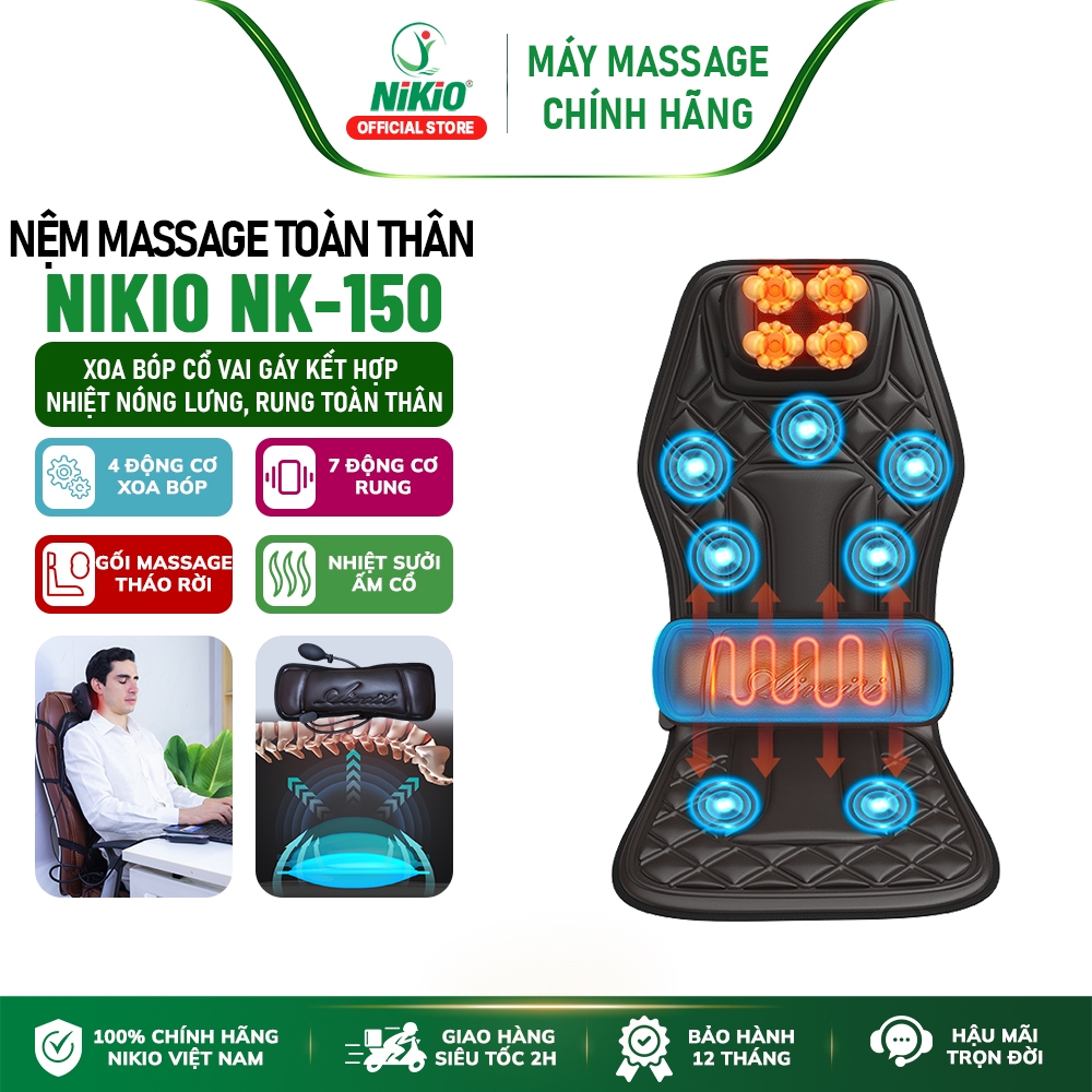 Ghế đệm massage trên ô tô và tại nhà Nikio NK-150 - Xoa bóp con lăn 3D mát xa cổ vai gáy