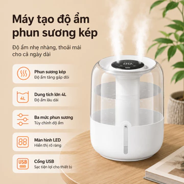 Máy tạo ẩm, máy phun sương, máy tạo ẩm 4L, máy khuếch tán hơi ẩm phun sương kép màn hình LED cho phòng ngủ